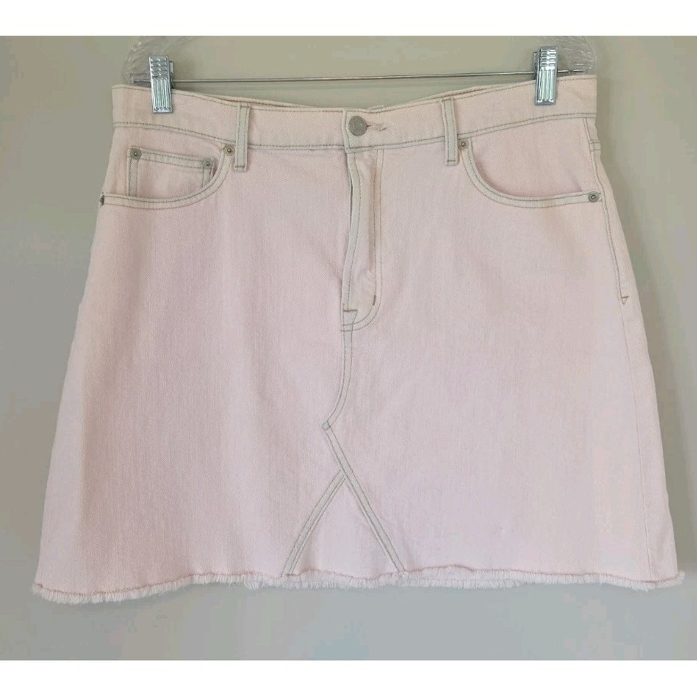 GAP Denim Skirt TALL Pink Mini Jean 32T (12/14) Raw Hem Preppy Summer Y2k